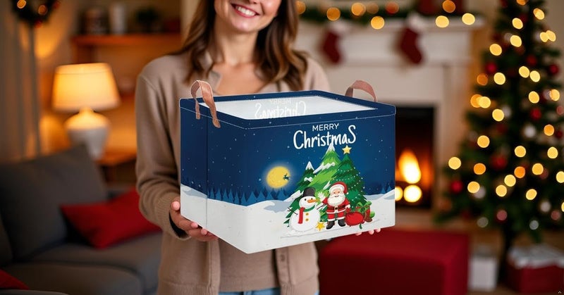 NTAOHAMPER Rectangular Storage Basket Empty,Storage Bin with Handles,Room Decor,Gift Basket,Book Box(Blue Christmas Basket) - Image 4